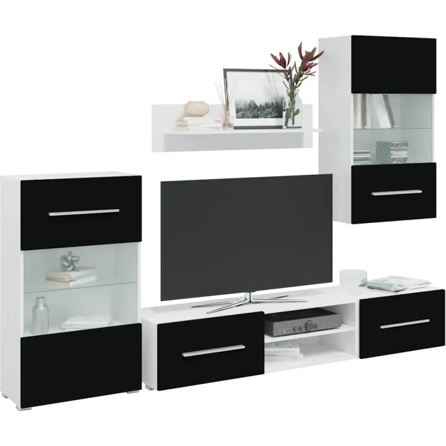 vidaXL 5-delige Tv-meubels met LED-verlichting bewerkt hout matzwart zwart