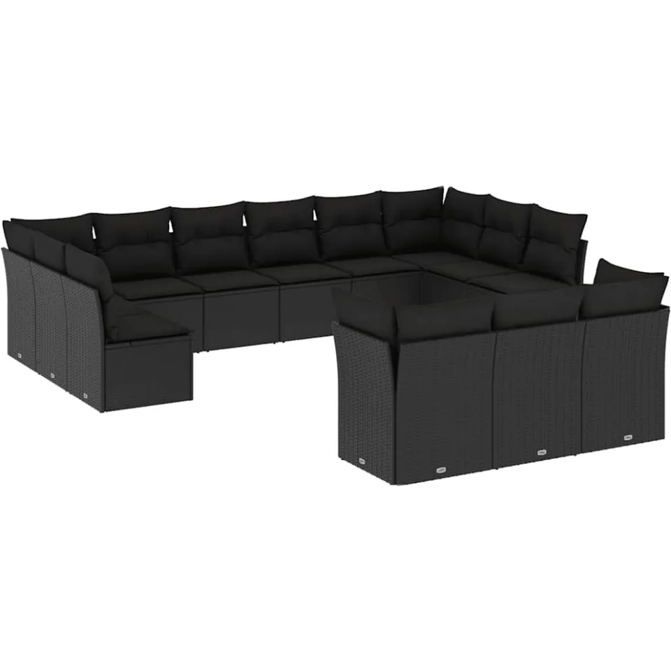 vidaXL 13-delige Loungeset met kussens poly rattan zwart, foto 3