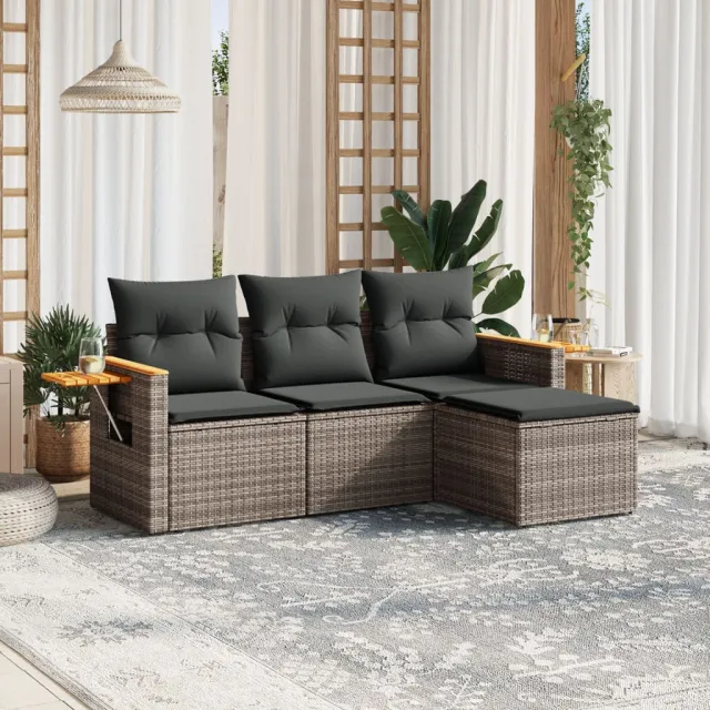 vidaXL 4-delige Loungeset met kussens poly rattan grijs, foto 2