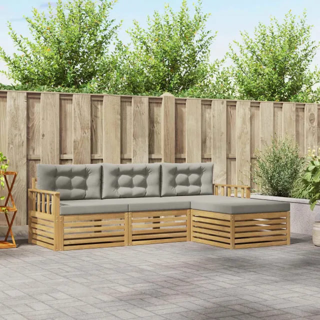 vidaXL Buiten bankenset 4 st 4-zits Wit en Lichtgrijs Polyester