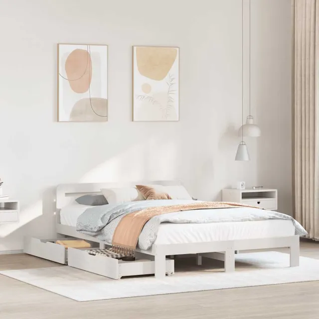 vidaXL Bedframe zonder matras massief grenenhout wit 150x200 cm