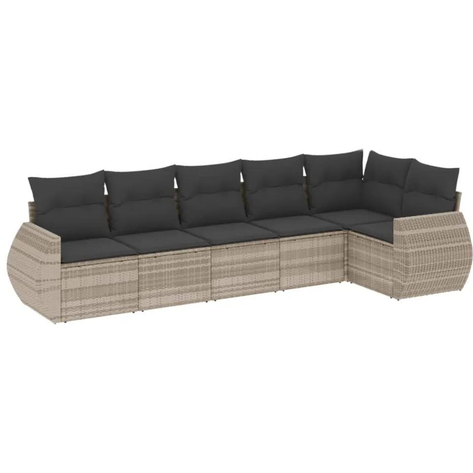 vidaXL 6-delige Loungeset met kussens poly rattan lichtgrijs