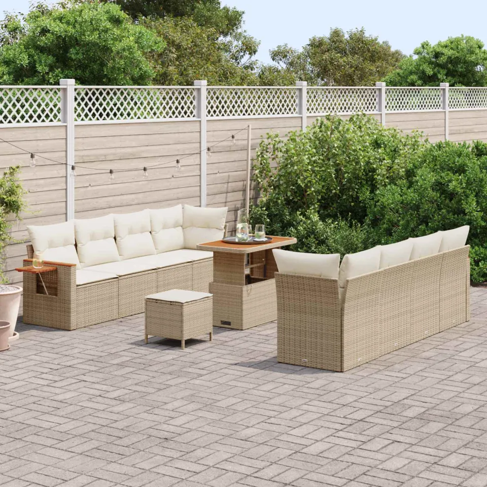 vidaXL Tuinbankenset 11 st Beige poly rattan