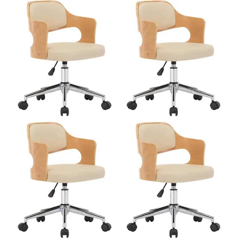 vidaXL Eetkamerstoelen draaibaar 4 st gebogen hout en kunstleer crème, foto 3