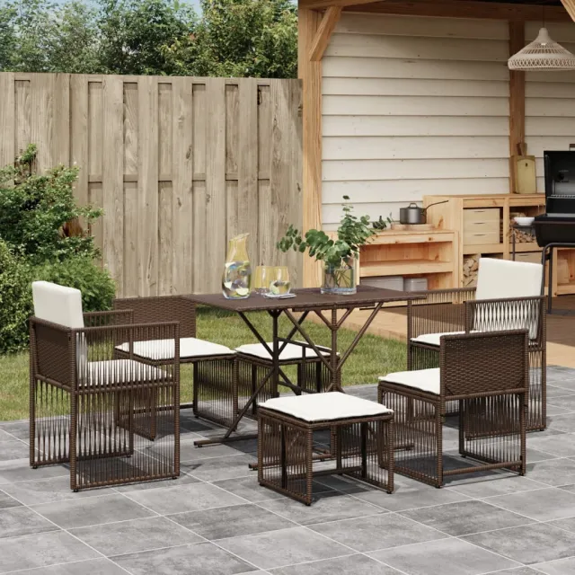 vidaXL 7-delige Tuinset met kussens poly rattan bruin