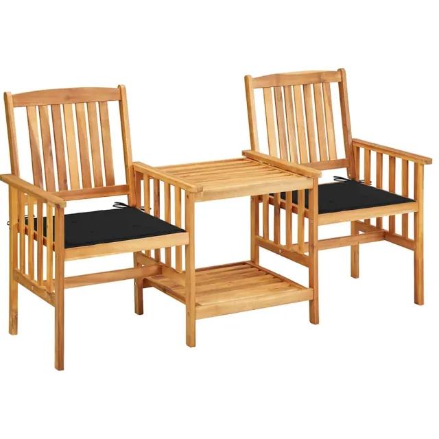 vidaXL Tuinstoelen met tafeltje en kussens massief acaciahout Zwart