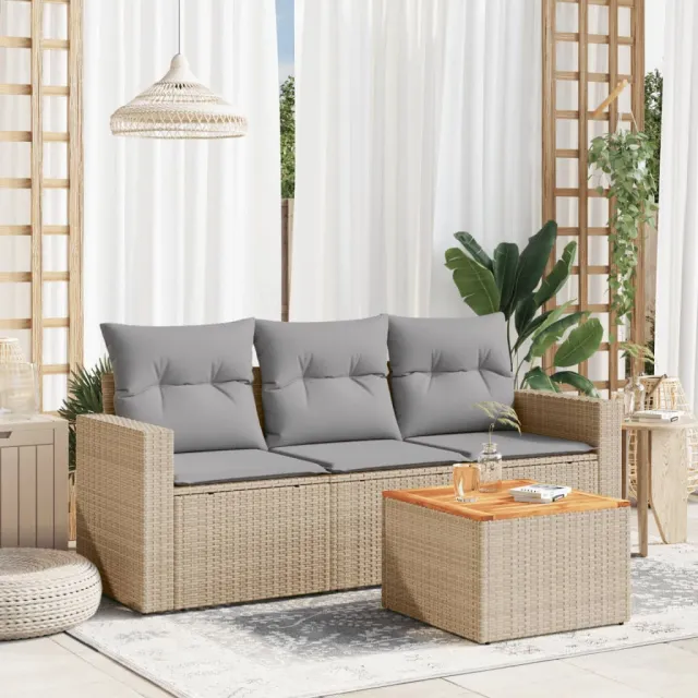 vidaXL Patio Sofa Set 3-zits Mix Beige en Lichtgrijs