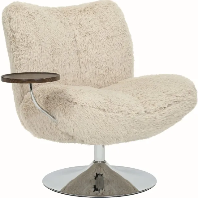 DÉJA Living Draaifauteuil Morten - Taupe Fluffy/Chrome - Incl. Tafeltje
