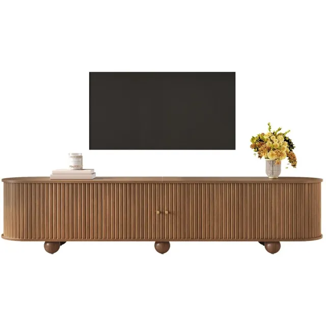 emvae TV meubel - TV kast - Met Schuifdeuren - Artistiek front - 180 x 35 x 45 cm - Hout - Bruin