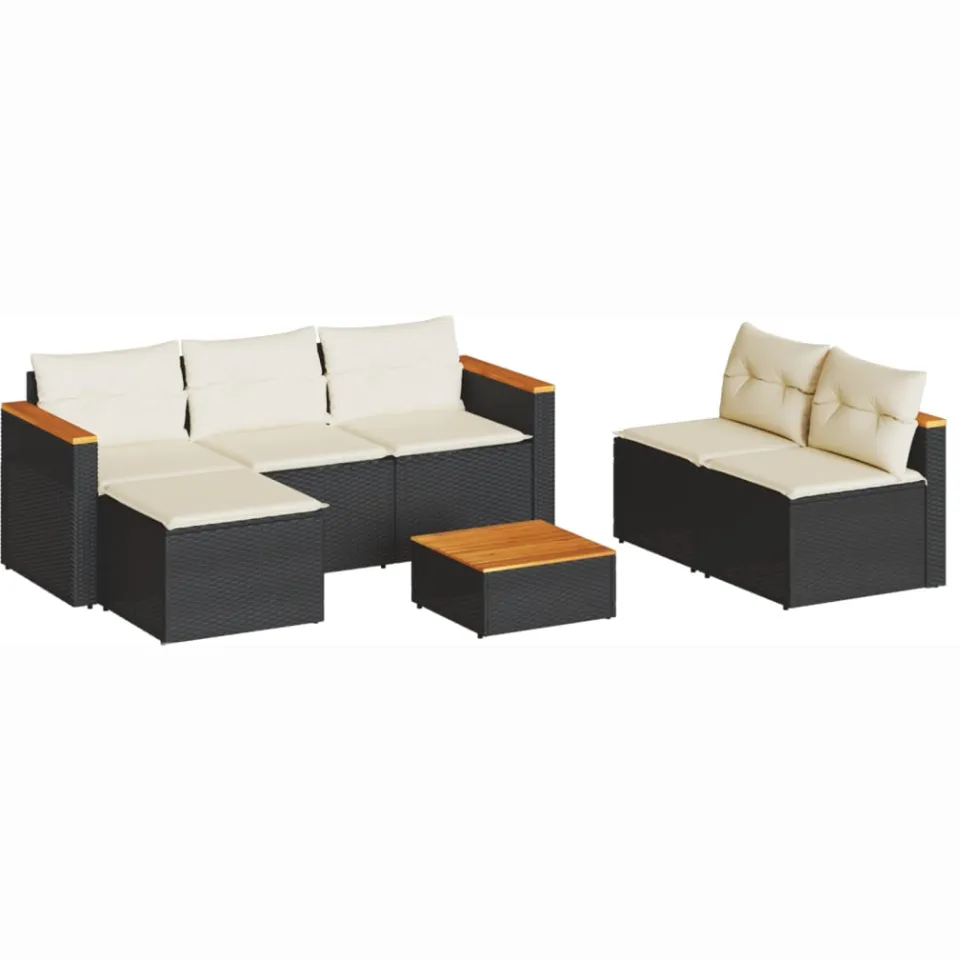 vidaXL 5-delige Loungeset met kussens poly rattan acacia zwart, foto 3