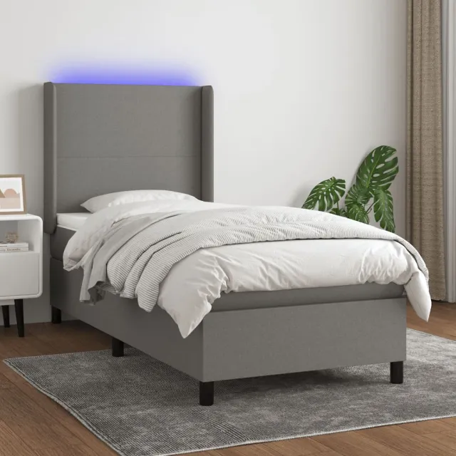 vidaXL Boxspring met matras en LED stof donkergrijs 90x200 cm grijs