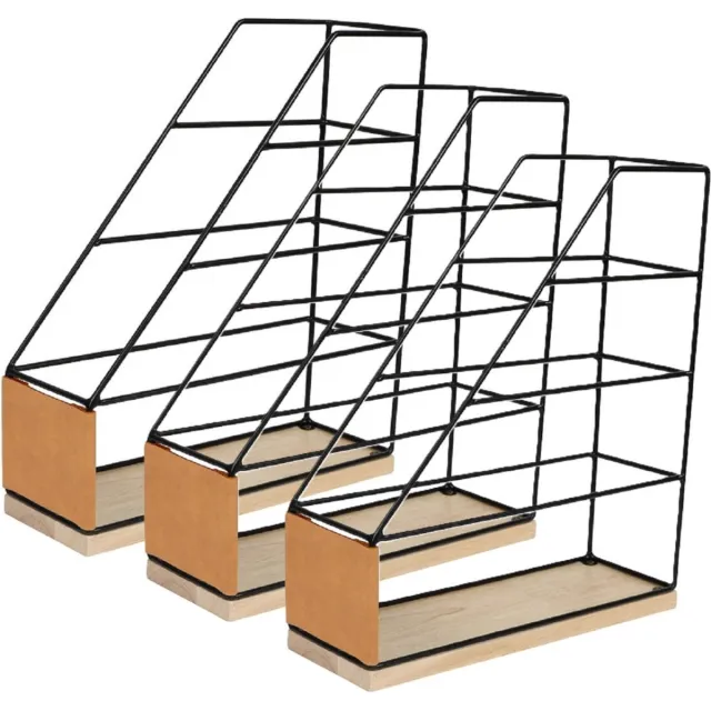 Modern Spirit Lectuurbak/documenten opbergbak - 3x - zwart/beige - metaal/hout - L9 x B25 x H29 cm - Kantoorbenodigdheden - Bureau-accessoires