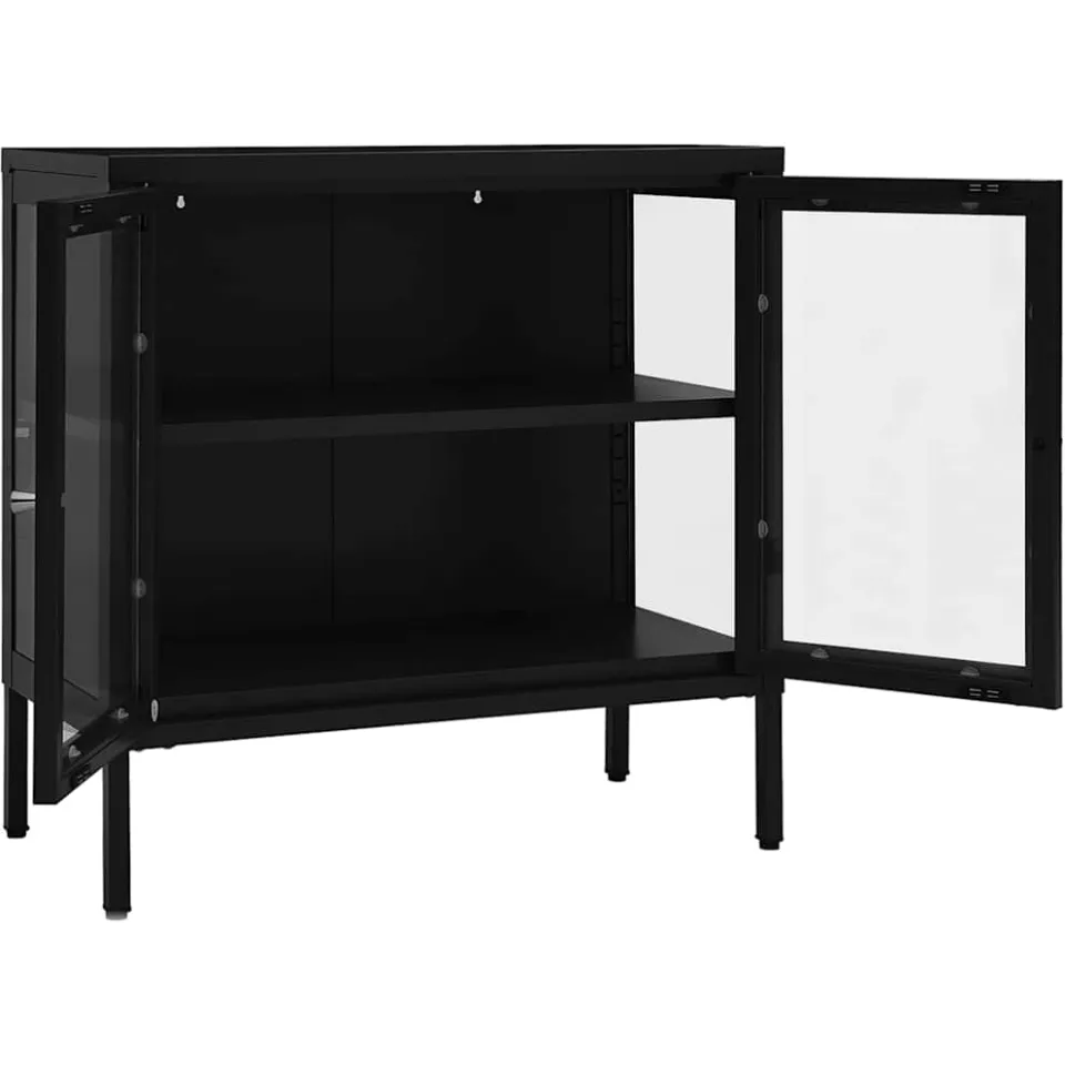 vidaXL Dressoir 70x35x70 cm staal en glas zwart, foto 4