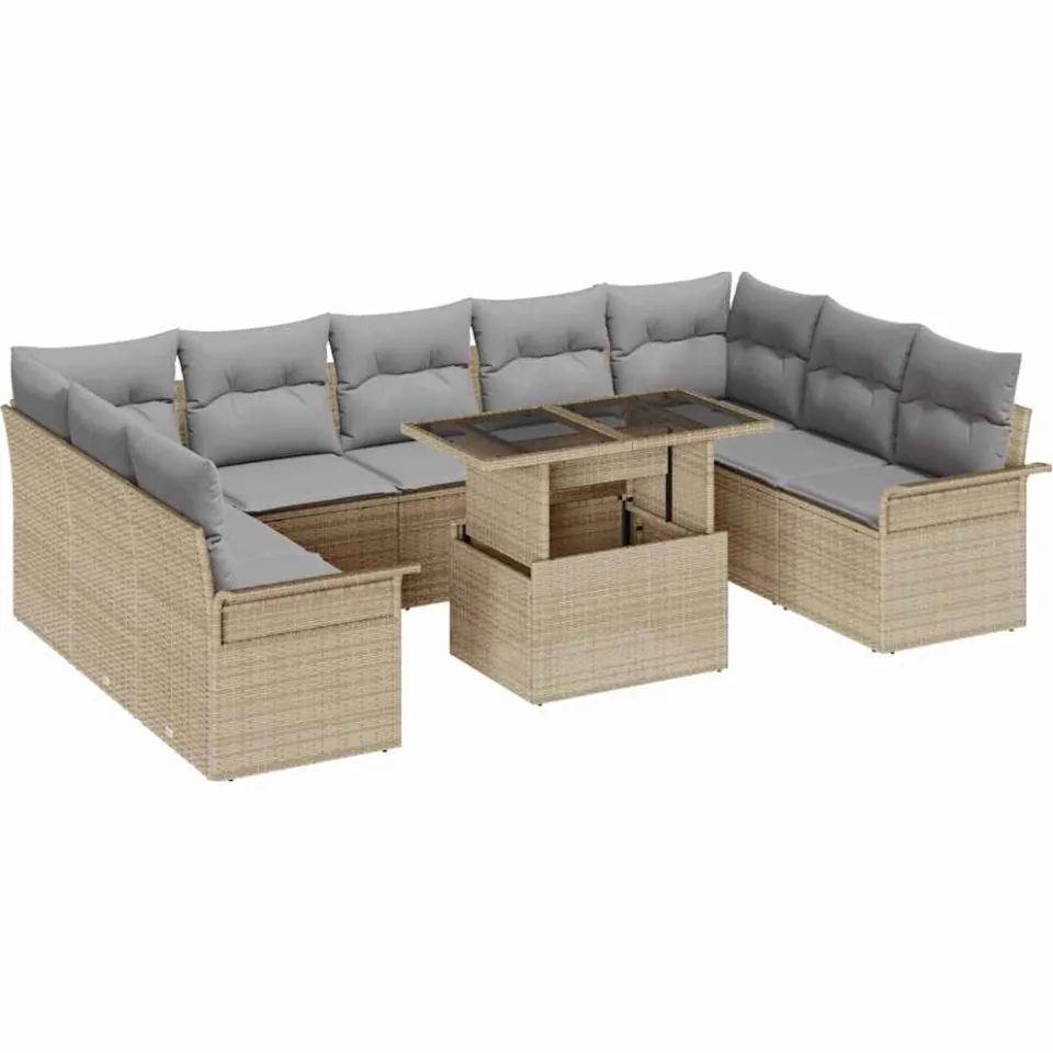 vidaXL Tuin Sofa Set 10 st Beige Poly riet