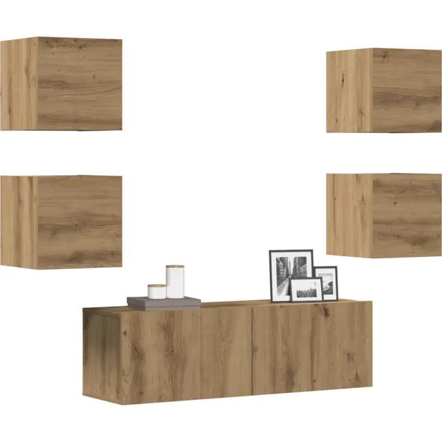 vidaXL 5-delig Tv-meubelset wandmontage bewerkt hout artisanaal eiken Bruin