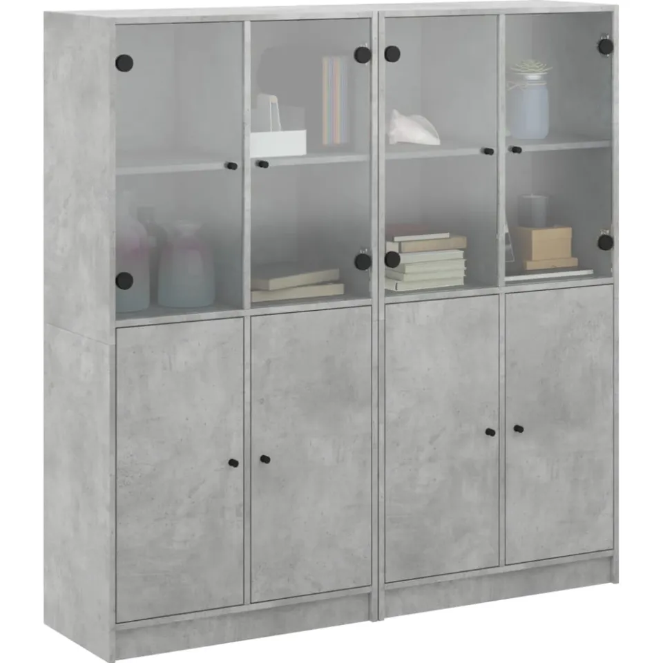 vidaXL Boekenkast met deuren 136x37x142 cm bewerkt hout betongrijs