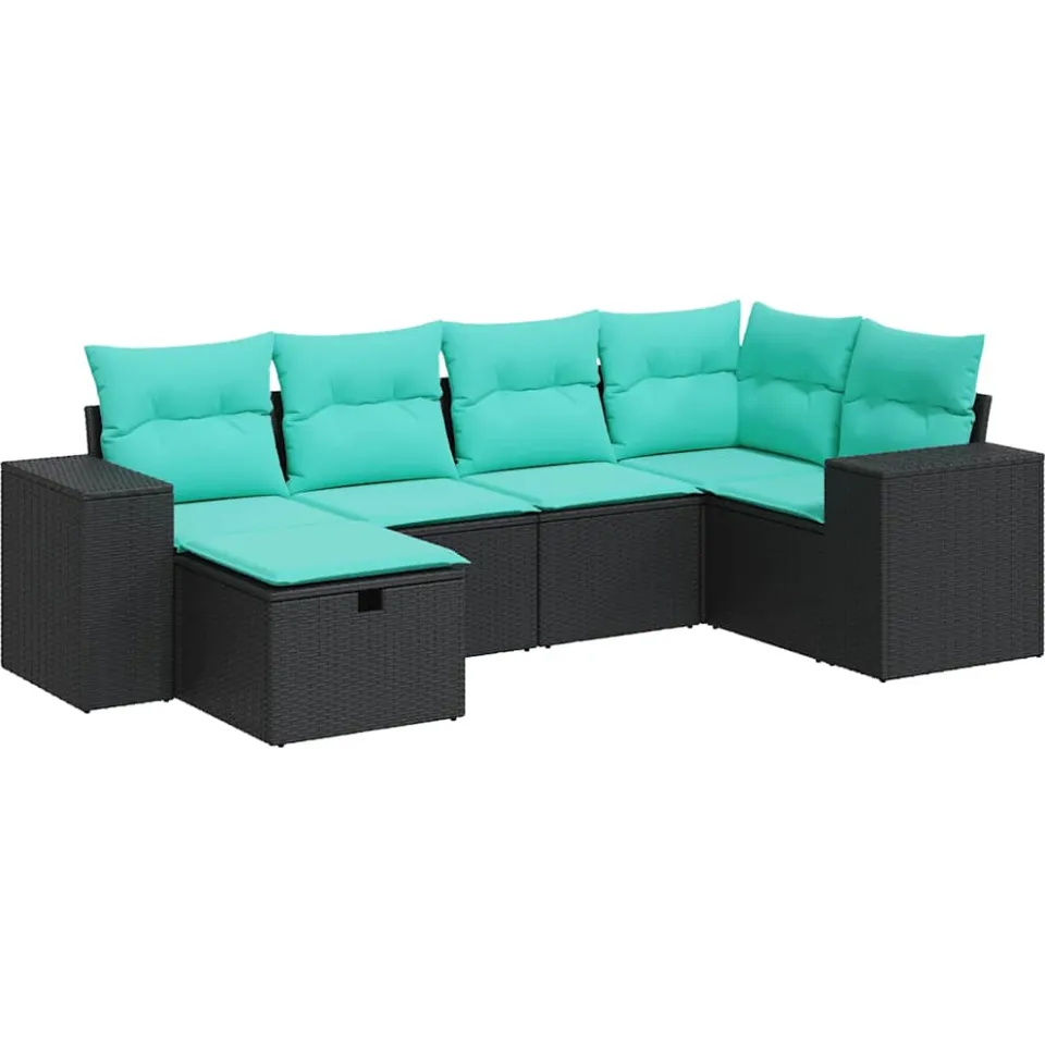 vidaXL 6-delige Loungeset met kussens poly rattan zwart