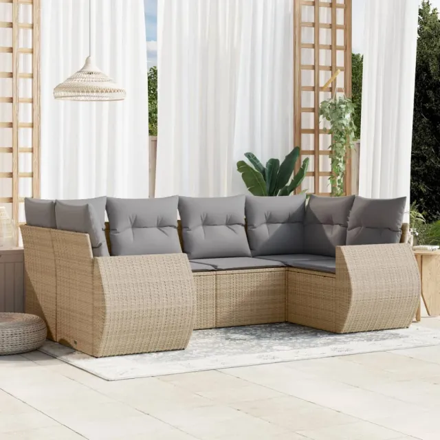 vidaXL 6-delige Loungeset met kussens poly rattan beige, foto 2