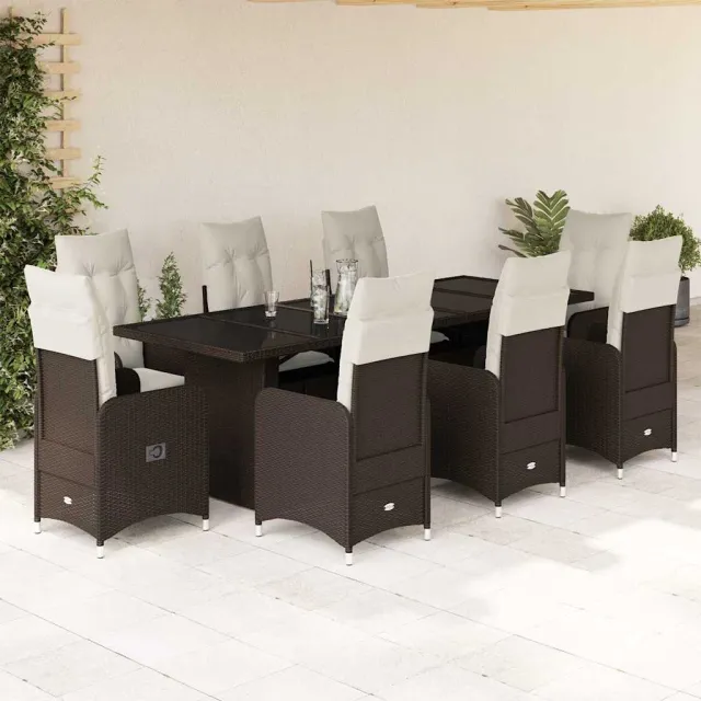 vidaXL 9-delige Bistroset met kussens poly rattan bruin, foto 2
