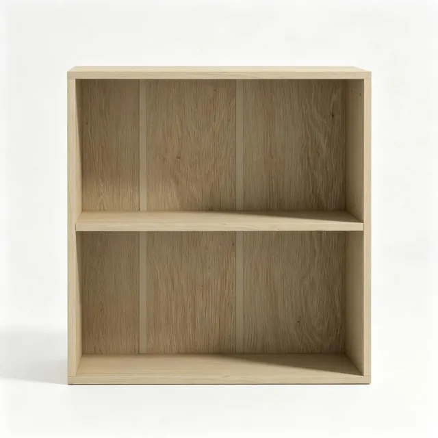SONNENH Compacte boekenkast - Naturel houtlook - 2 open vakken en verstelbare plank - 60 x 24 x 63 cm