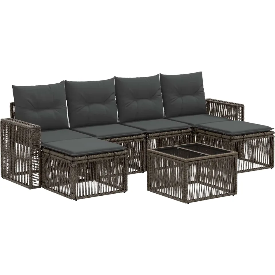 vidaXL Tuinbankenset 7 st 6-zits Grijs en Donkergrijs poly rattan, foto 3