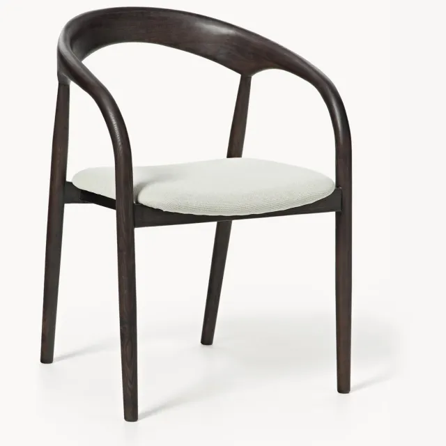 Westwing Collection Eetkamerstoel Camille van essenhout met zitkussen wit