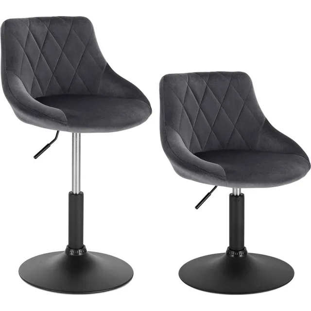 Happyment Luxe Barkurk Delvia - Industrial - Blauw - Barkrukken set van 2 - Barstoel Kruk - Barstoelen met rugleuning - Keukenstoel - In hoogte verstelbaar - Velvet