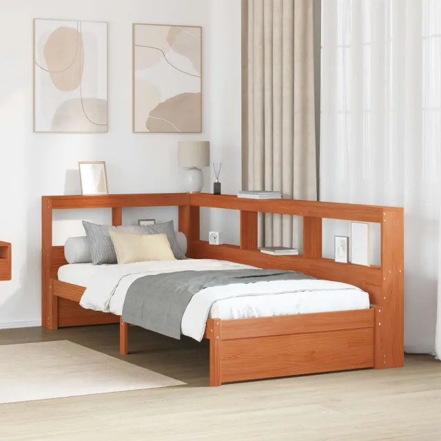 vidaXL Boekenkast Bed met hoofdeinde met opslag Massief Vurenhout Bruin