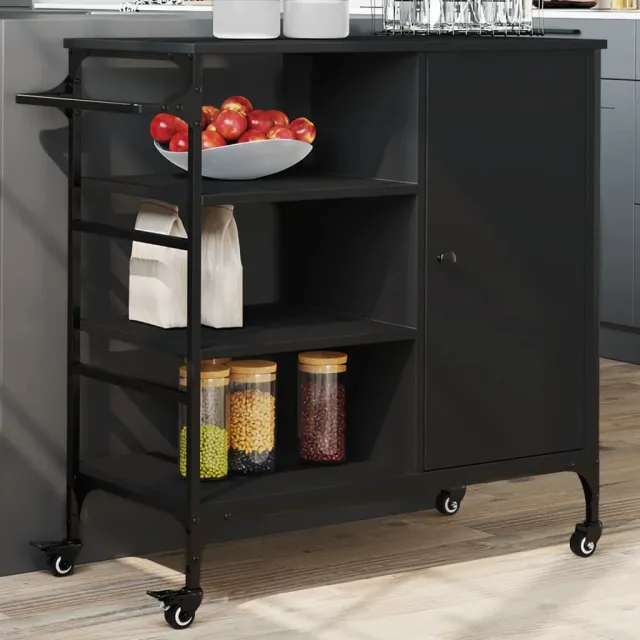 vidaXL Keukentrolley 87,5x38,5x84,5 cm bewerkt hout zwart, foto 2