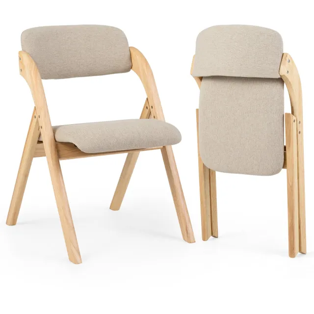 Costway Klapstoelen, set van 2, eetkamerstoelen, inklapbaar Naturel + Kaki