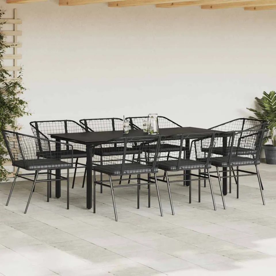vidaXL 9-delige Tuinset met kussens poly rattan glas zwart, foto 3