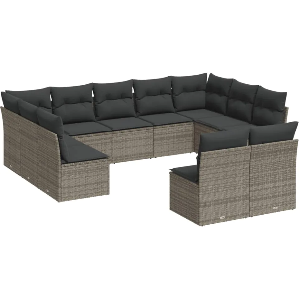 vidaXL 11-delige Loungeset met kussens poly rattan grijs, foto 3