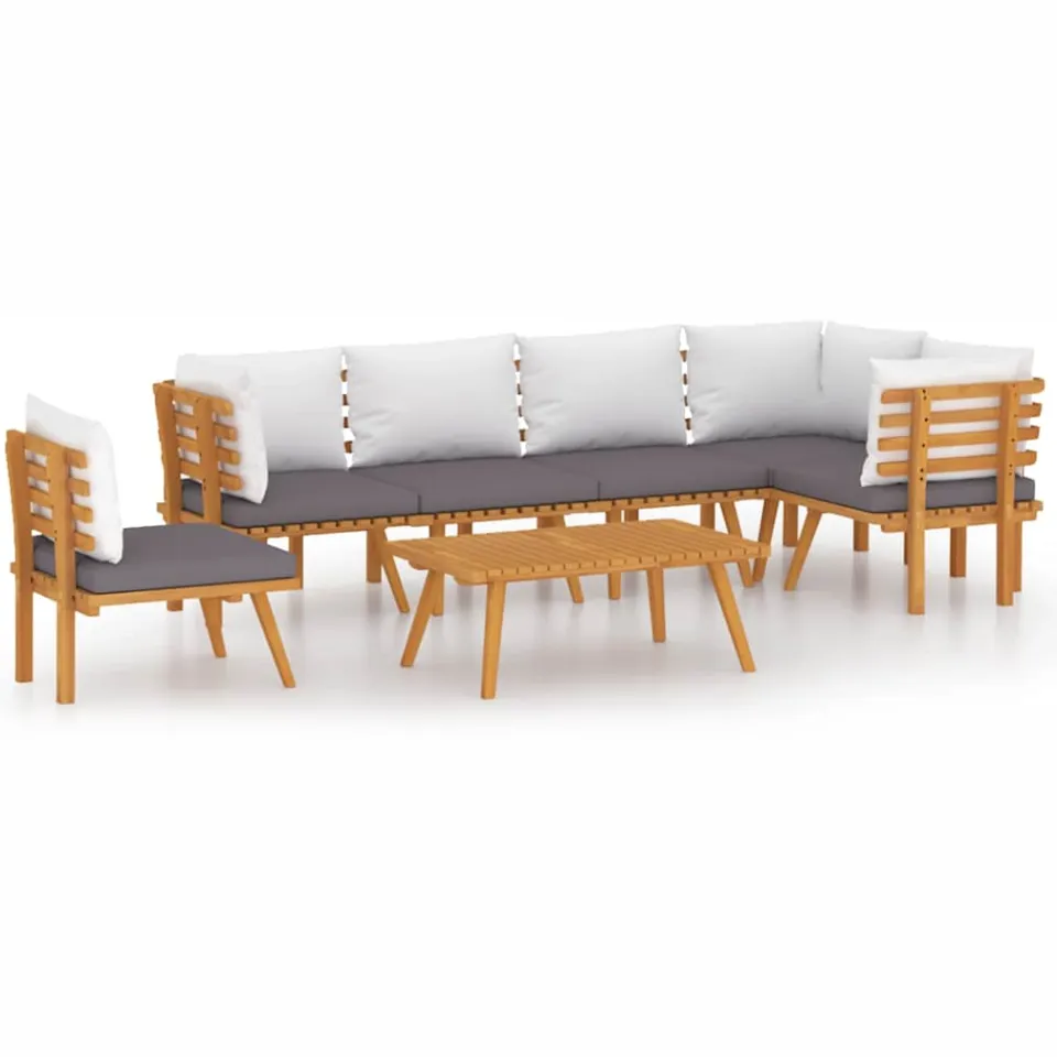 vidaXL 7-delige Loungeset met kussens massief acaciahout Bruin