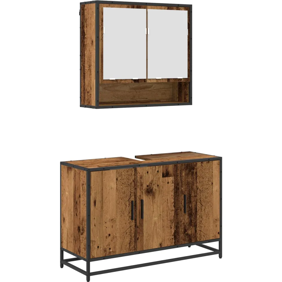vidaXL Badkamermeubelset 2 st Oud Hout 90 x 33 x 60 cm Bewerkt hout bruin, foto 3