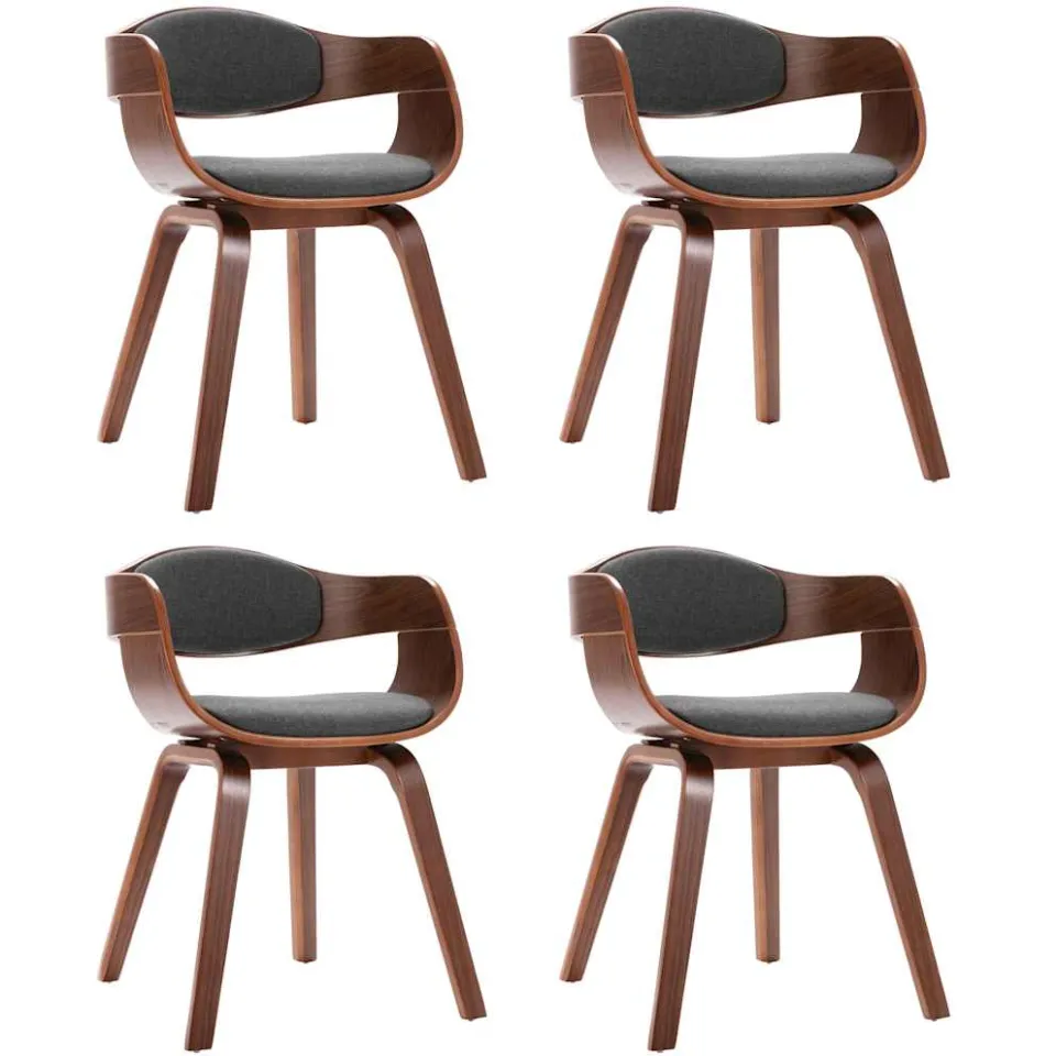 vidaXL Eetkamerstoelen 4 st gebogen hout en stof grijs, foto 3