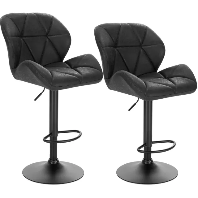 Mila Shop Draaibare draaistoel - Barkruk - Kruk - Hoge kruk met voetsteun - Barkruk met rugleuning - In hoogte verstelbaar - 2 Stuks - Zwart leer