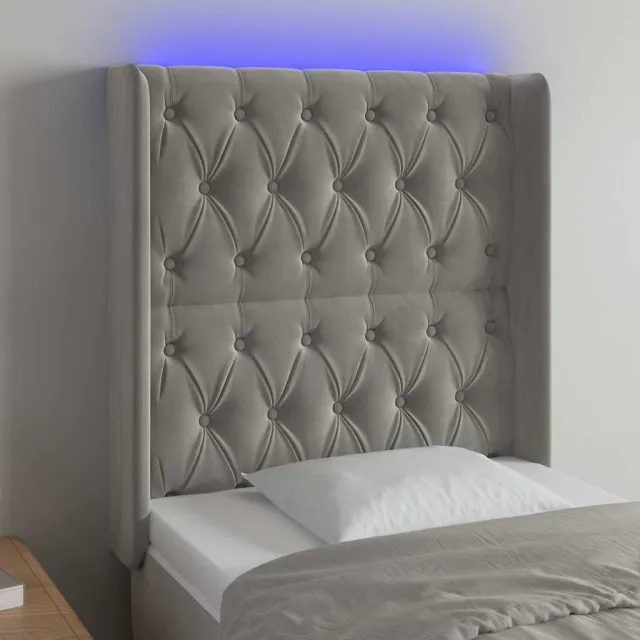 vidaXL Hoofdbord LED 83x16x118/128 cm fluweel lichtgrijs grijs