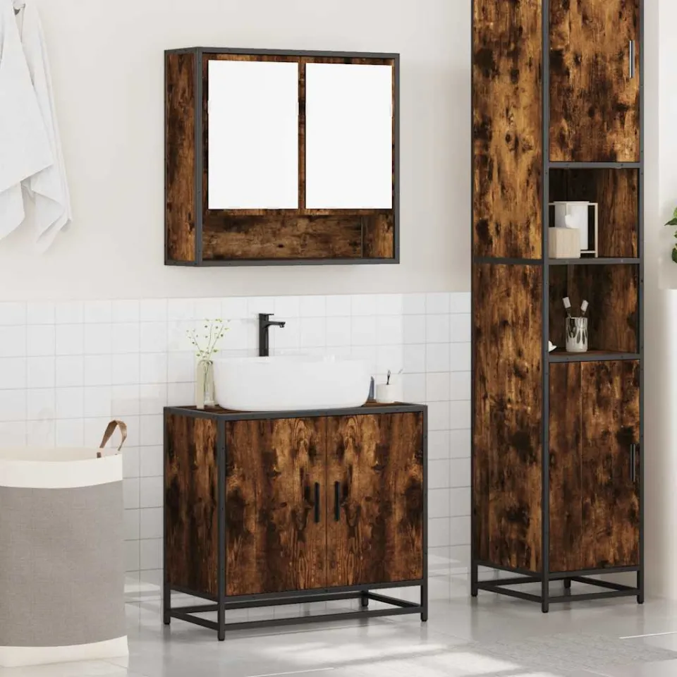 vidaXL 2-delige Badkamermeubelset bewerkt hout gerookt eikenkleurig, foto 2