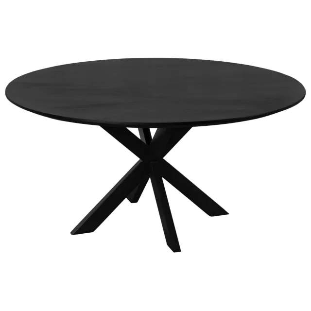 QUVIO Eettafel Sofia - Rond - Stalen kruispoot - FSC-gecertificeerd mangohout - ø150 cm - Zwart