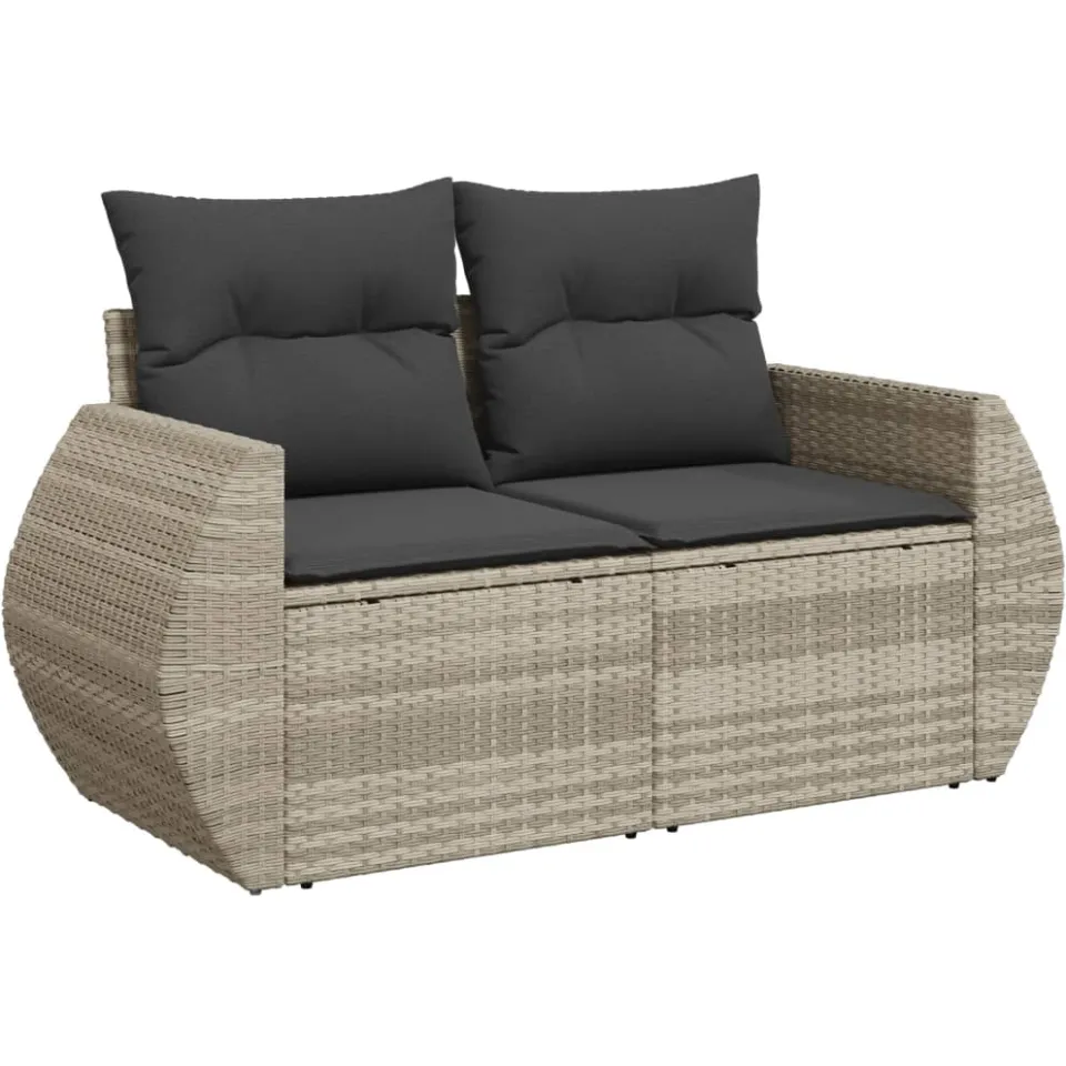 vidaXL 9-delige Loungeset met kussens poly rattan lichtgrijs grijs