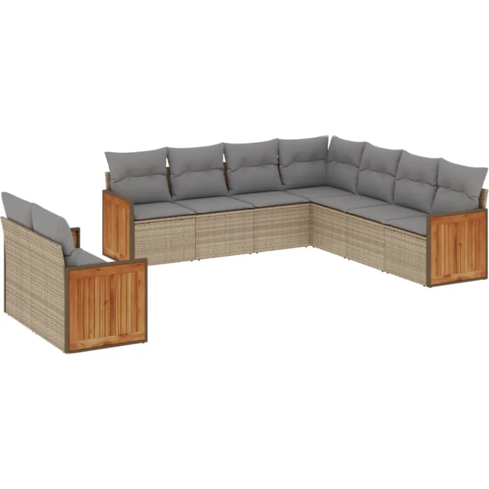 vidaXL 9-delige Loungeset met kussens poly rattan beige, foto 3