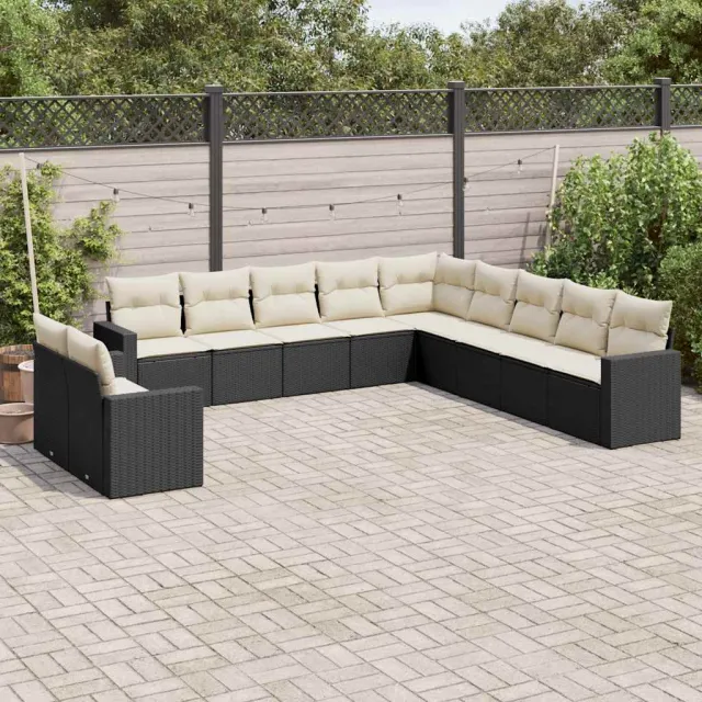 vidaXL 11-delige Loungeset met kussens poly rattan zwart, foto 2