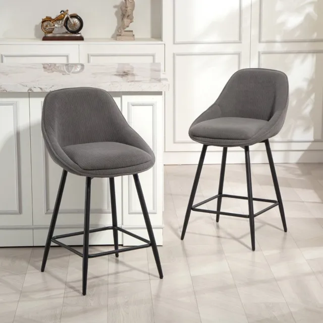 COVREO Barkruk set van 2 88 x 52 x 49 cm grijs ribstof, draaibaar