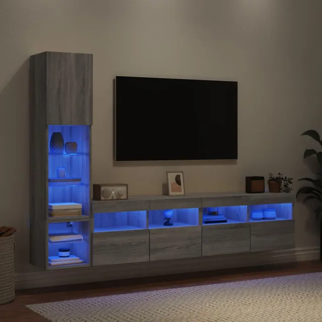 vidaXL 4-delige Tv-wandmeubelset met LED bewerkt hout grijs sonoma
