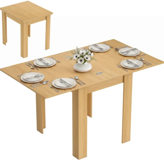 sogiol Uitschuifbare Eettafel - Moderne Eettafel voor 4-6 personen - Ruimtebesparend voor keuken en eetkamer Natuurlijke houtkleur