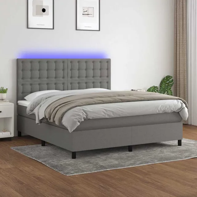 vidaXL Boxspring met matras en LED stof donkergrijs 160x200 cm grijs
