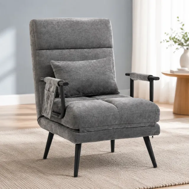 CHICFURN Slaapfauteuil - 3-in-1 - Verstelbare rugleuning - Grijs