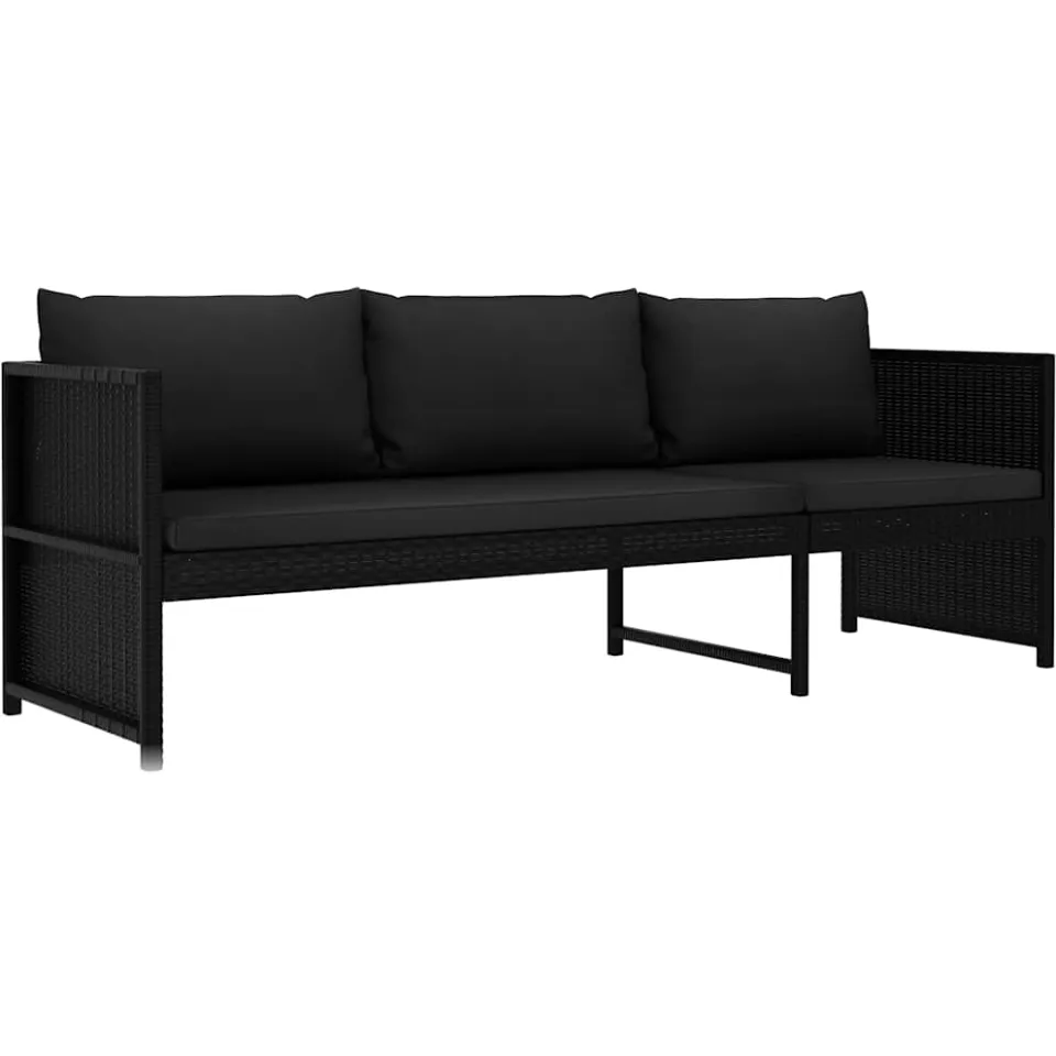 vidaXL 3-delige Loungeset met kussens poly rattan zwart, foto 4