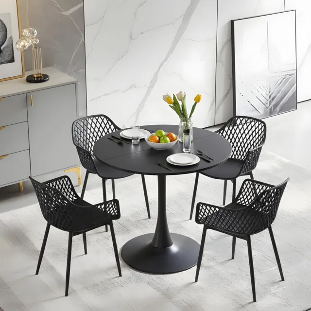 EGGREE eettafel en stoelen set - zwarte tafel Ø 80 cm met 4 stoelen - voor bar - kookeiland - café en eetkamer Zwart-R4BK