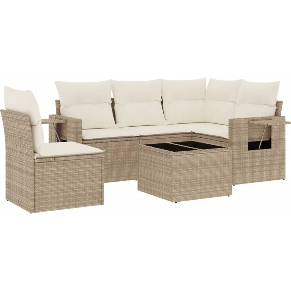 vidaXL 6-delige Loungeset met kussens poly rattan beige, foto 3